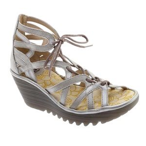 Fly London Yule Wedge Anthracite Lace Up Sandals